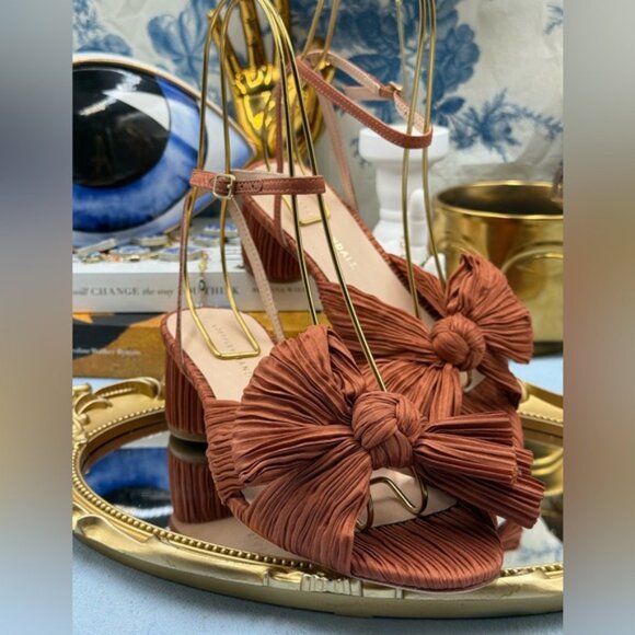 🆕 LOEFFLER RANDALL 🧿 NWOT Dahlia Terracotta Pleated Bow Mid Heel, Sz 7 - Picture 6 of 15